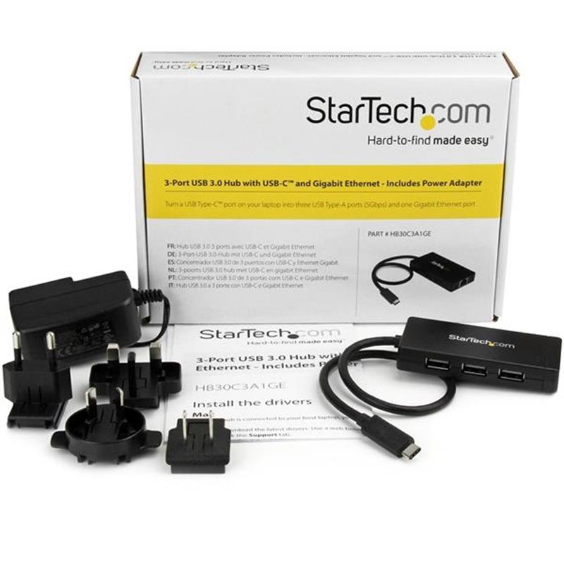 StarTech.com 3 Poorts USB 3.0 Hub met Gigabit Ethernet USB-C inclusief voedingsadapter