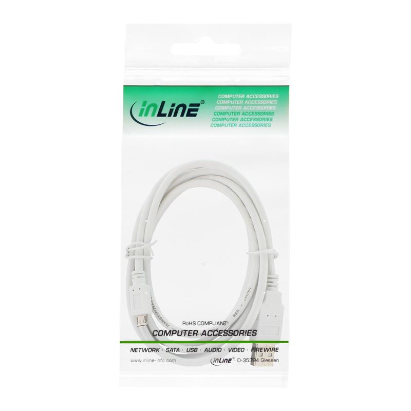 InLine Micro USB 2 0 Cable USB-A plug to Micro-B plug white 1 5m