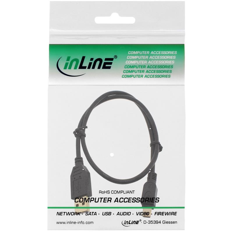 InLine USB 2 0 Mini Cable Type A male to Mini-B male 5 Pin black gold 0 5m