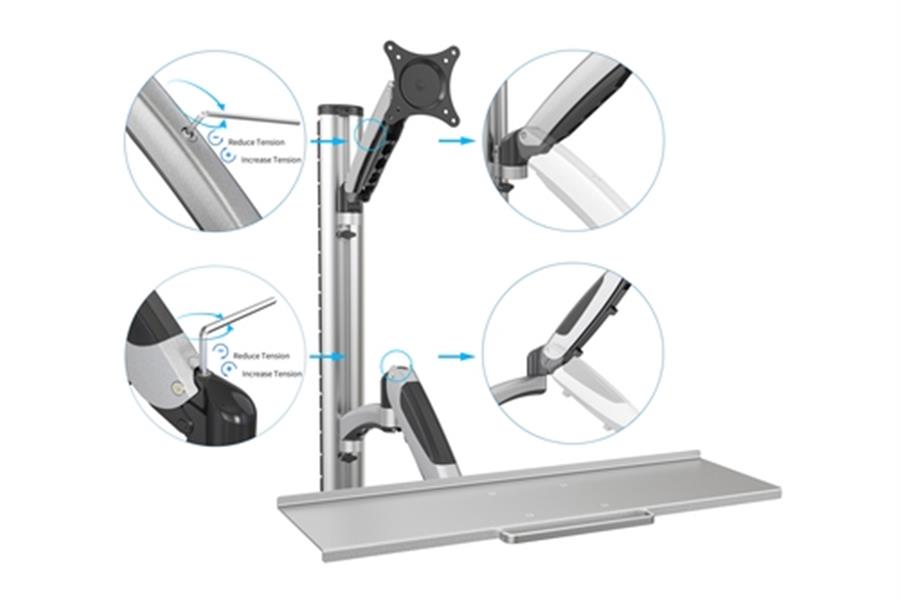 Workstation Monitor - Keyboard Wall Mount 27 inch - 6 kg - VESA 75x75 - 100x100 - silver