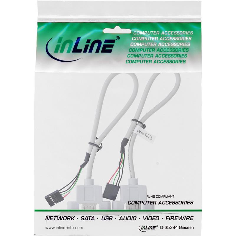 InLine Slotplaatje 2x USB 2 0 A Female naar 2x 5-pins interne stekker 0 3m