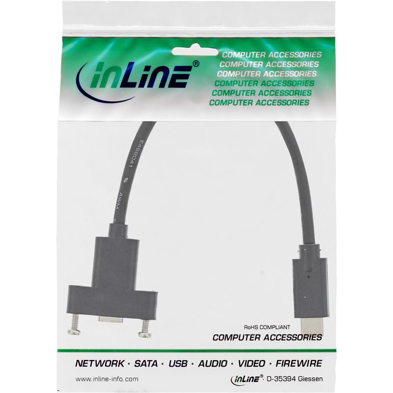 InLine USB 3 2 Gen 2 C male to female with flange cable 0 2m black