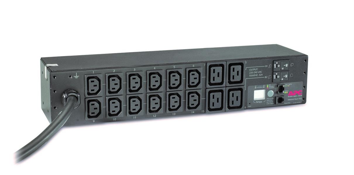 APC Rack PDU, Metered, 0U/2U, 32A, 230V, (12x) C13 & (4x) C19, IEC 309 32A stekker