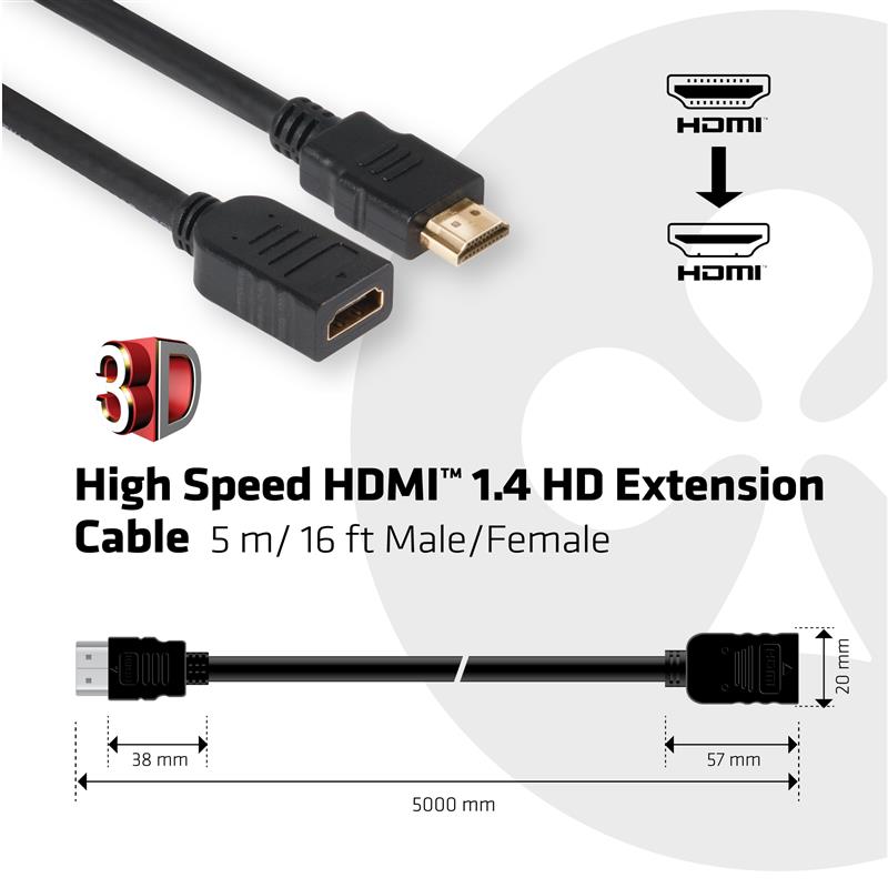 CLUB3D High Speed HDMI™ 1.4 HD Extension Kabel 5meter M/F