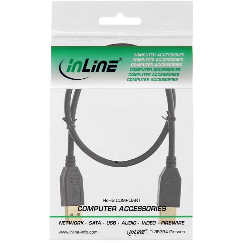 InLine USB 2 0 cable AM AM black gold plated contacts 2m