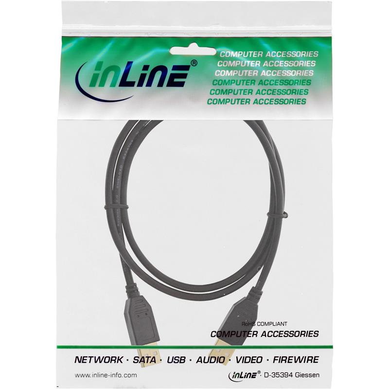 InLine USB 2 0 cable AM AM black gold plated contacts 1m