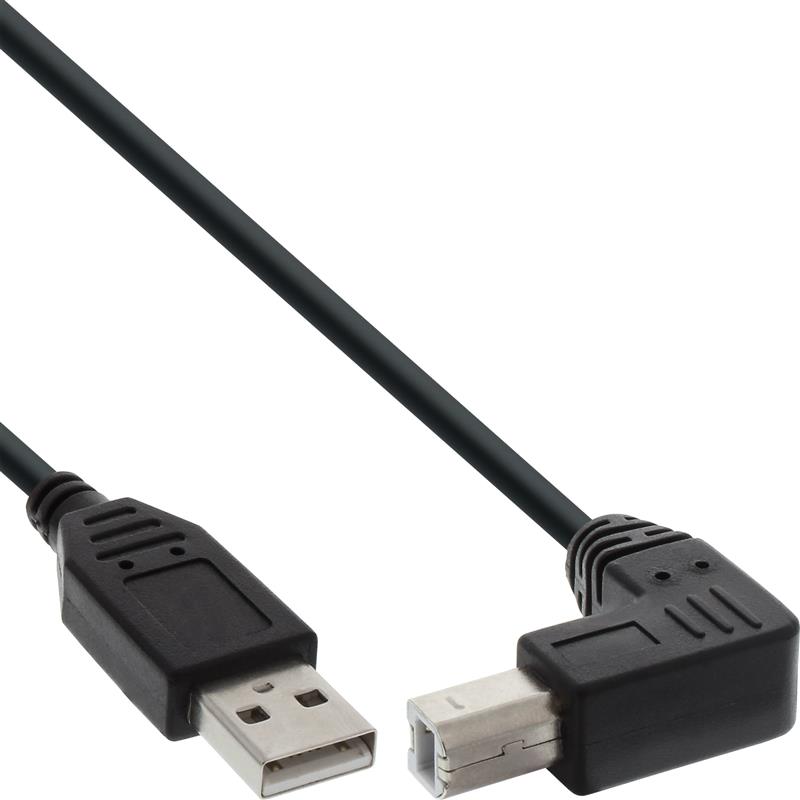 InLine USB 2 0 Kabel A an B connector in 90 graden zwart 0 3m