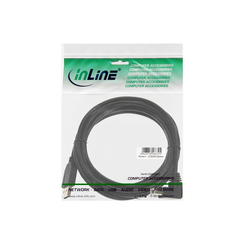 InLine USB 2 0 Kabel A an B connector in 90 graden zwart 5m