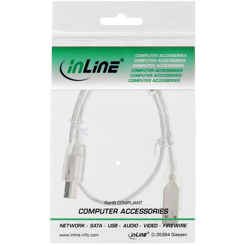 InLine USB 2 0 kabel transparant AM BM met ferrietkern 0 5m
