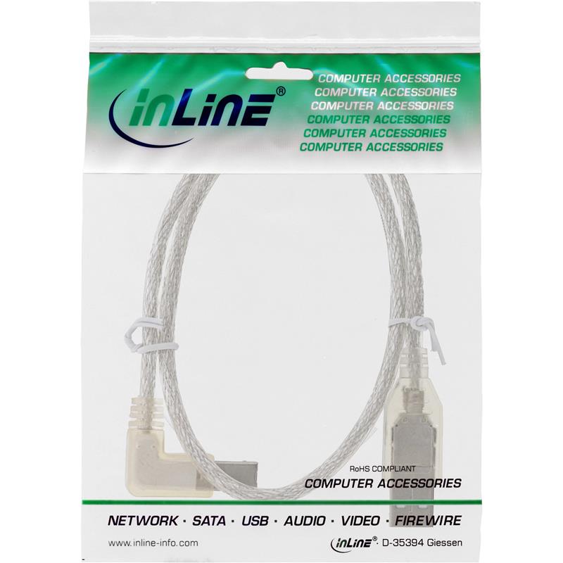 InLine USB 2 0 Kabel A an B links abgewinkelt transparent 0 3m
