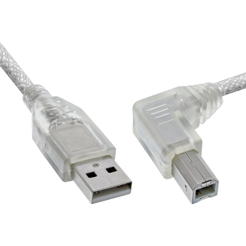 InLine USB 2 0 Kabel A an B rechts abgewinkelt transparent 3m
