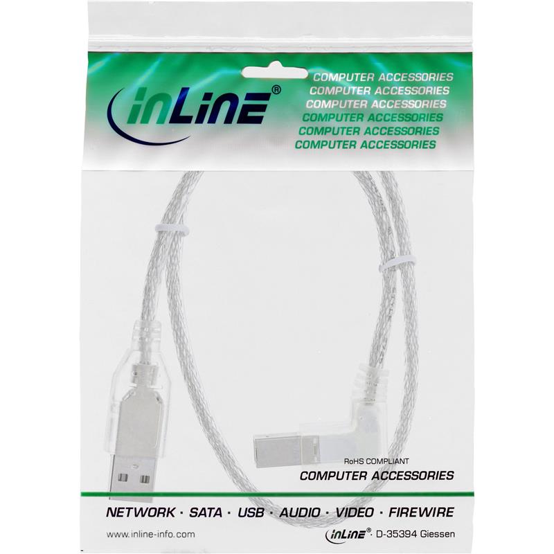 InLine USB 2 0 Kabel A an B rechts abgewinkelt transparent 3m