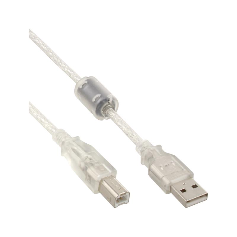 InLine USB 2 0 kabel transparant AM BM met ferrietkern 1m