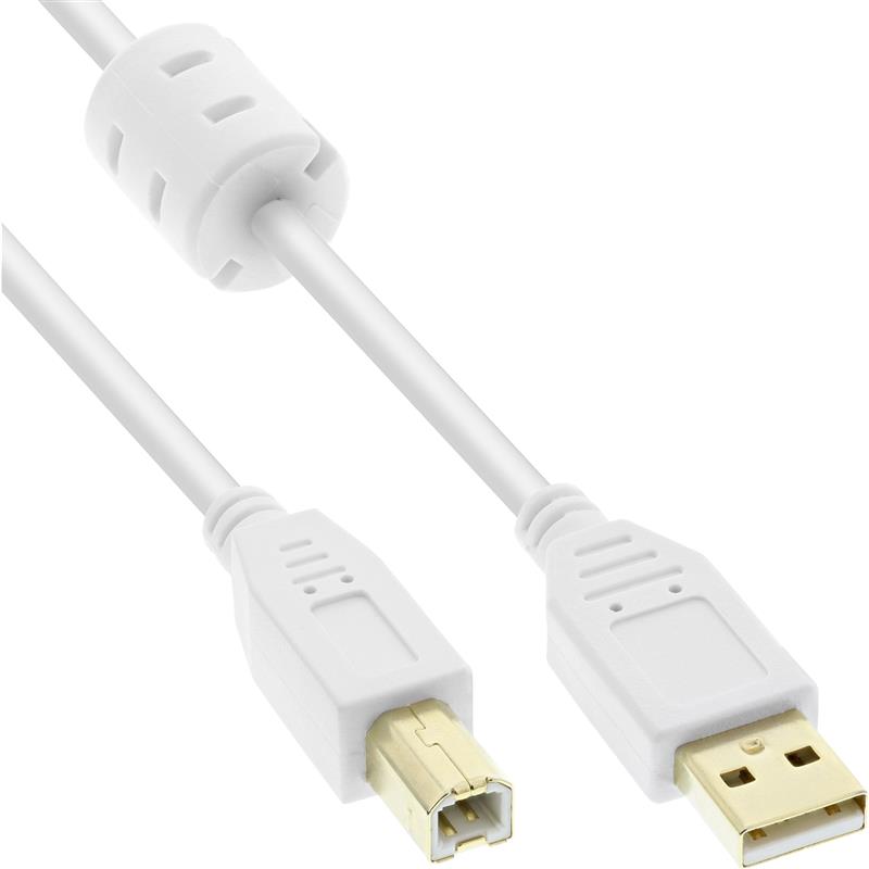 InLine USB 2 0 kabel A naar B wit goud met ferrietkern 3m
