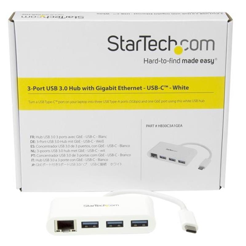 StarTech.com 3-poorts USB 3.0 Hub met Gigabit Ethernet USB-C wit