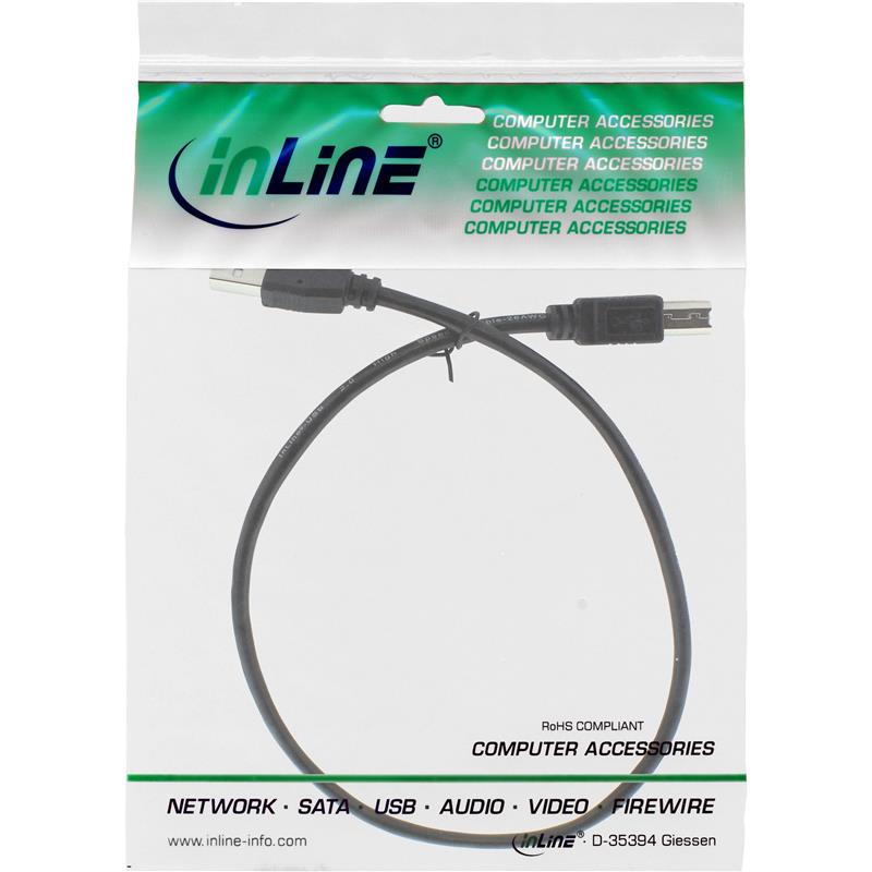 InLine USB 2 0 kabel zwart AM BM 0 5m