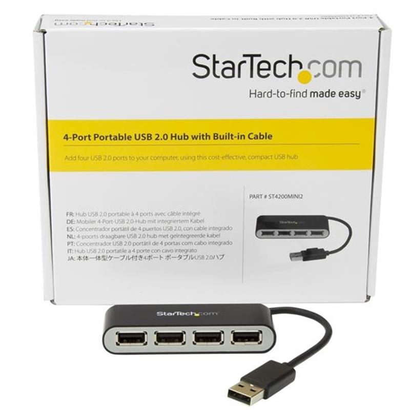 StarTech.com 4-poorts draagbare USB 2.0 hub met geïntegreerde kabel