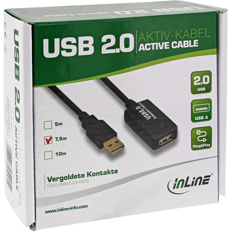 InLine USB 2 0 actieve verlengkabel USB A M V 7 5m