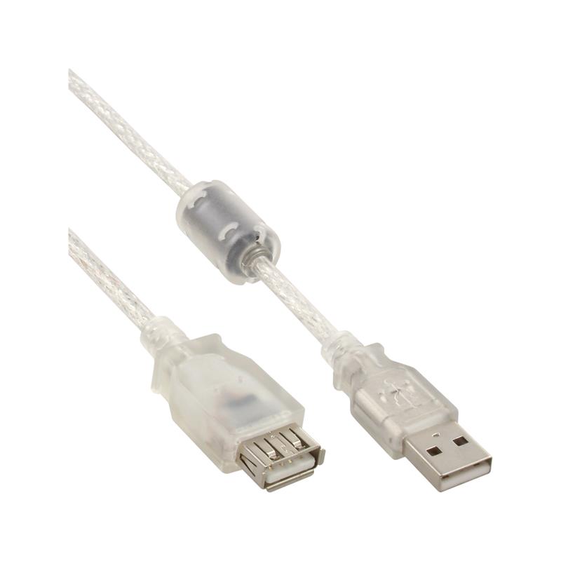 InLine USB 2 0 kabel transparant AM AF met ferrietkern 1m