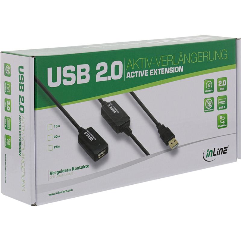 USB 2 0 actieve verlengkabel InLine USB A M V 20m
