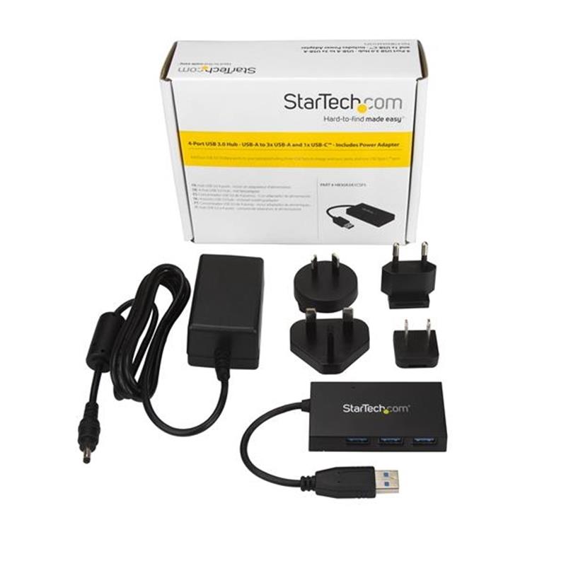 StarTech.com HB30A3A1CSFS interface hub USB 3.2 Gen 1 (3.1 Gen 1) Type-A 5000 Mbit/s Zwart