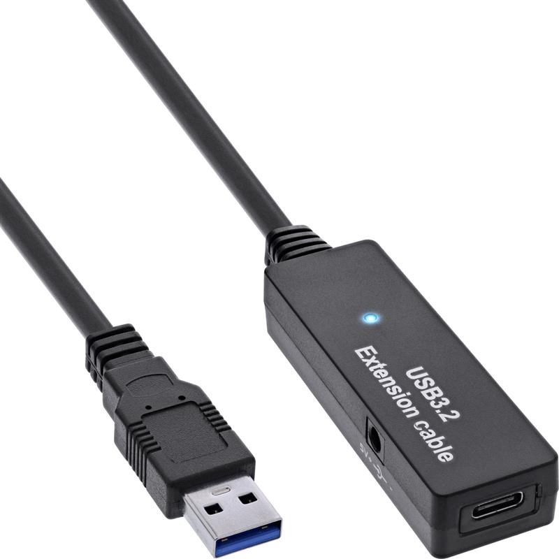 InLine USB 3 2 Gen 1 active extension USB-A male to USB-C female 5m