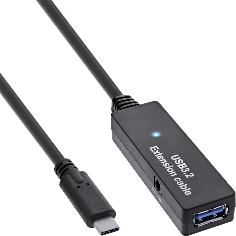 InLine USB 3 2 Gen 1 active extension USB-C male to USB-A female 5m