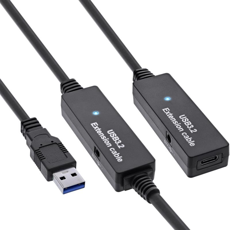 InLine USB 3 2 Gen 1 active extension USB-A male to USB-C female 10m