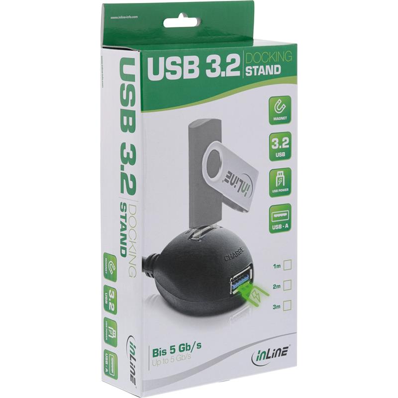 InLine USB 3 2 Cable Type A male to A female Power with Stand black 2m