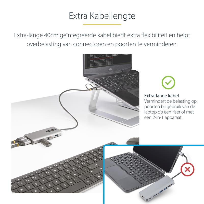 StarTech.com USB-C Multiport Adapter met Ingebouwde USB-C naar USB-A Dongle, Dual HDMI (4K30Hz/1080p60Hz), 3x USB-A 5Gbps, Mini Travel Dock, Laptop Do