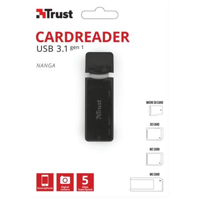 Trust Nanga | USB 3.1 Kaartlezer | Micro SD Card - SD Card - M2 Card - MS Card | Compact | 5 Gbps