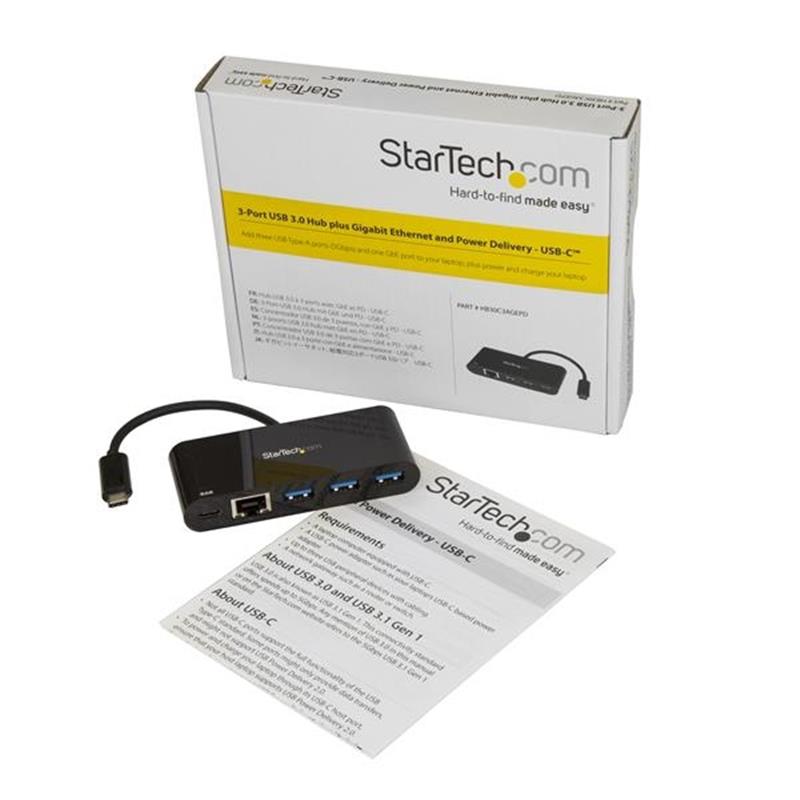 StarTech.com 3 poorts USB 3.0 hub met Gigabit Ethernet en Power Delivery USB-C