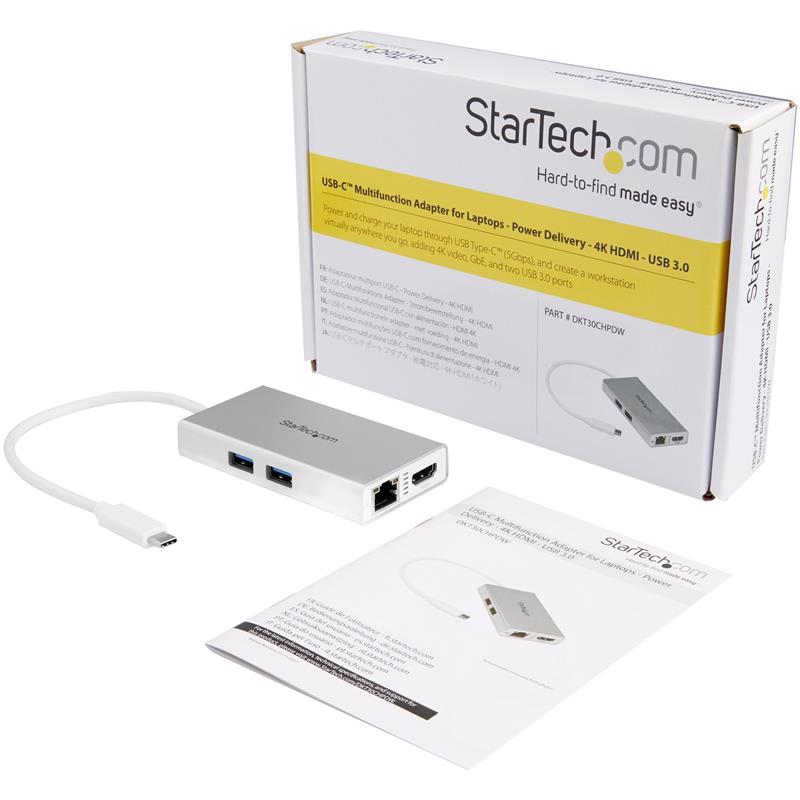 StarTech.com USB-C Multiport Adapter, USB-C Travel Dock met 4K HDMI, 60W Power Delivery Passthrough, GbE, 2pt USB-A 3.0 Hub, USB Type-C Mini Laptop Do