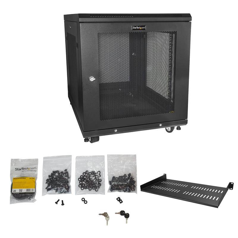 StarTech.com 12U 19” Server Rack Cabinet, 4 Post, Verstelbare Diepte (5 tot 76cm), IT Rack voor Netwerkapparatuur op Wielen met Schap & Kabel Manageme