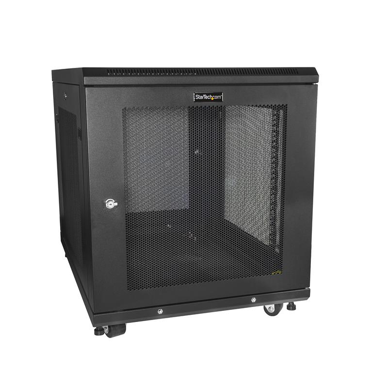 StarTech.com 12U 19” Server Rack Cabinet, 4 Post, Verstelbare Diepte (5 tot 76cm), IT Rack voor Netwerkapparatuur op Wielen met Schap & Kabel Manageme