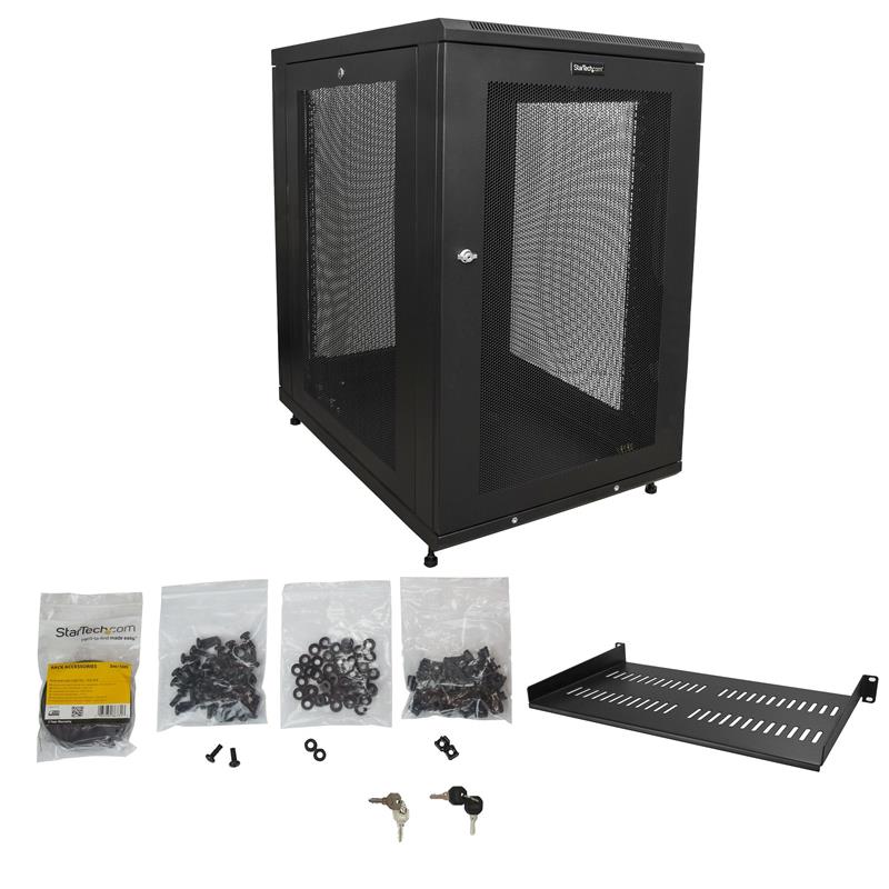 StarTech.com 18U 19” Server Rack Cabinet, 4 Post, Verstelbare Diepte (5 tot 76cm), IT Rack voor Netwerkapparatuur op Wielen met Schap & Kabel Manageme