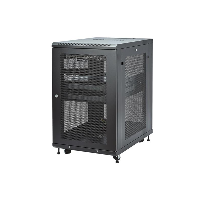 StarTech.com 18U 19” Server Rack Cabinet, 4 Post, Verstelbare Diepte (5 tot 76cm), IT Rack voor Netwerkapparatuur op Wielen met Schap & Kabel Manageme