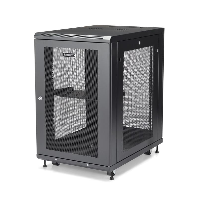 StarTech.com 18U 19” Server Rack Cabinet, 4 Post, Verstelbare Diepte (5 tot 76cm), IT Rack voor Netwerkapparatuur op Wielen met Schap & Kabel Manageme