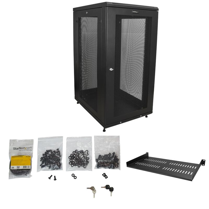 StarTech.com 24U 19” Server Rack Cabinet, 4 Post, Verstelbare Diepte (5 tot 76cm), IT Rack voor Netwerkapparatuur op Wielen met Schap & Kabel Manageme