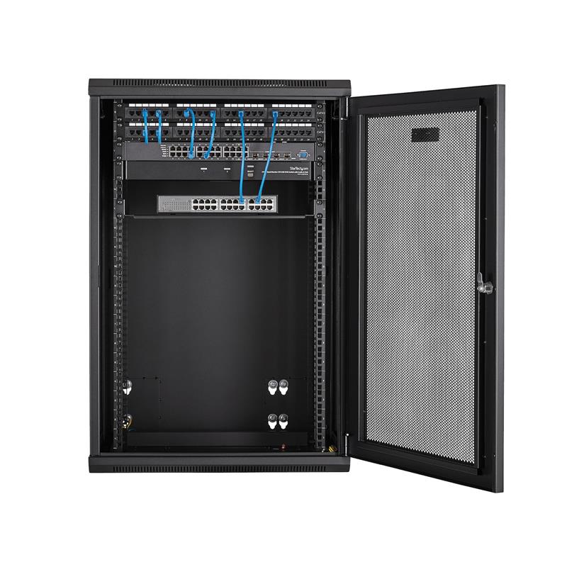 StarTech.com 18U 19"" Wandmonteerbaar Netwerk Cabinet, Diepte 40cm (16""), Afsluitbaar IT Rack voor Netwerk Switch/Apparatuur, Geventileerd Data Rack 