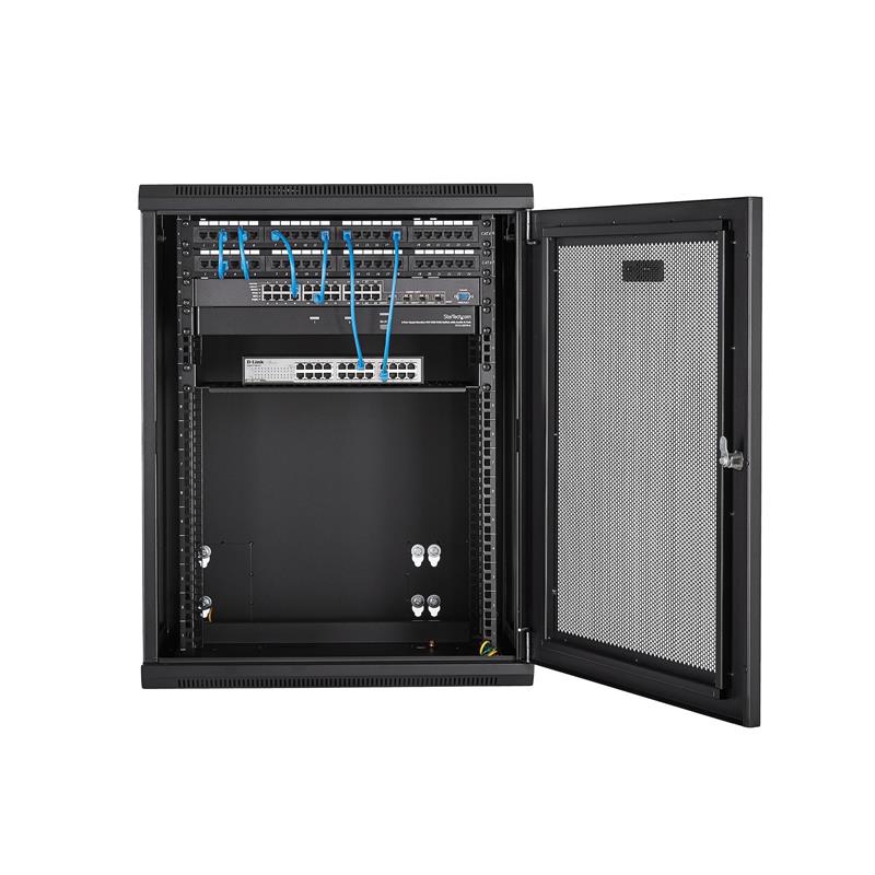 StarTech.com 15U 19"" Wandmonteerbaar Netwerk Cabinet, Diepte 40cm (16""), Afsluitbaar IT Rack voor Netwerk Switch/Apparatuur, Geventileerd Data Rack 