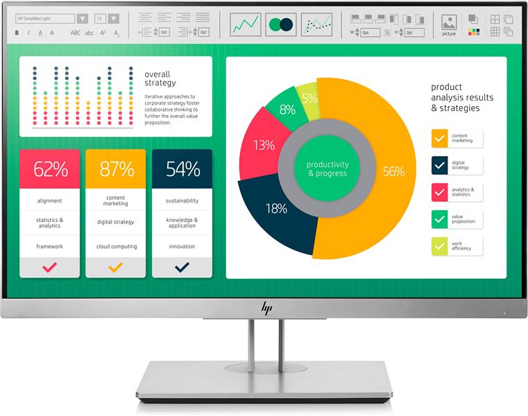 HP EliteDisplay E223 54,6 cm (21.5"") 1920 x 1080 Pixels Full HD LED Flat Zwart, Zilver