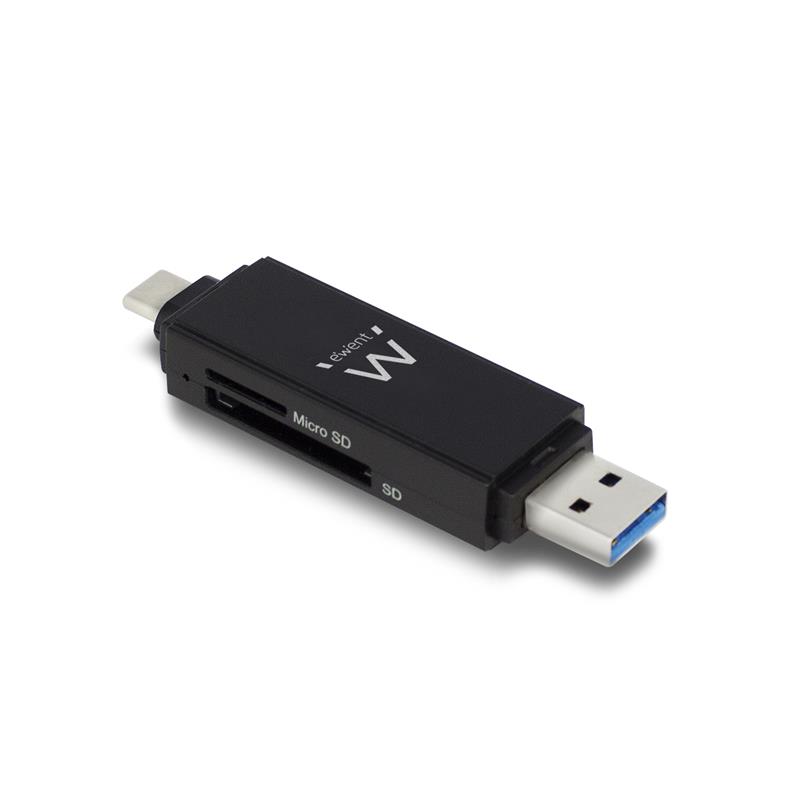 Ewent EW1075 geheugenkaartlezer Zwart USB 3.0 (3.1 Gen 1) Type-A/Type-C