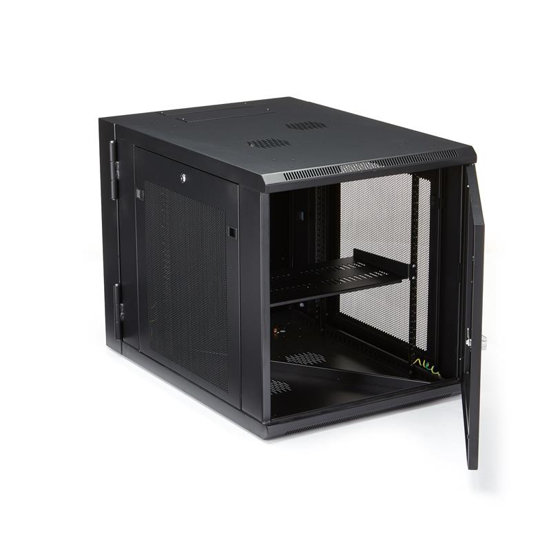 StarTech.com 12U 19"" Wandmonteerbaar Netwerk Cabinet, Diepte 61cm (24""), 4 Post, Afsluitbaar IT Rack met Schap, Geventileerd Data Rack voor Switch, 