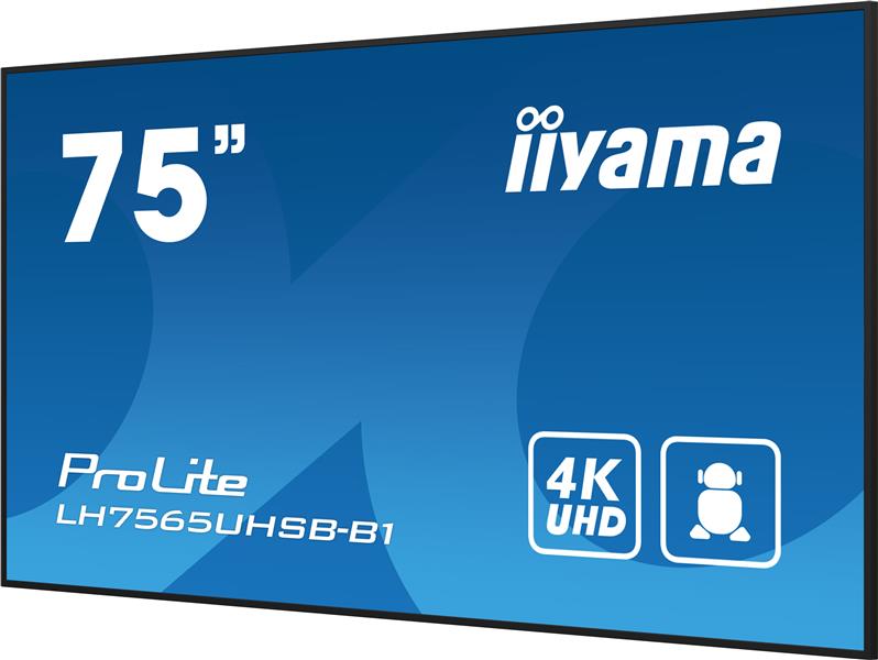 iiyama LH7565UHSB-B1 beeldkrant Kiosk-ontwerp 189,2 cm (74.5"") LED Wifi 800 cd/m² 4K Ultra HD Zwart Type processor Android 11 24/7