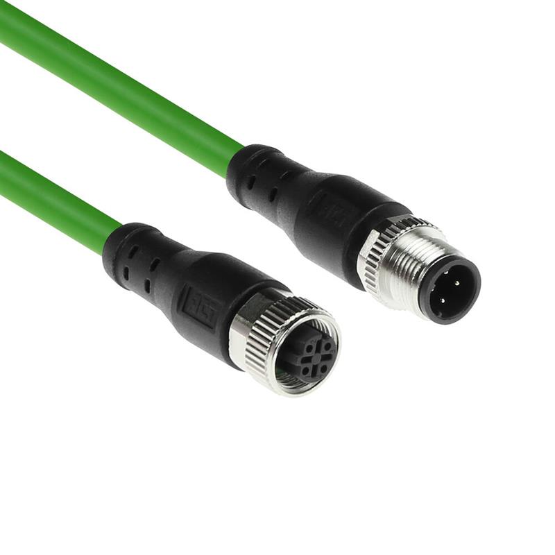 ACT Industrial 3,00 meter Sensor kabel M12D 4-polig male naar M12D 4-pin male, Superflex Xtreme TPE kabel, afgeschermd