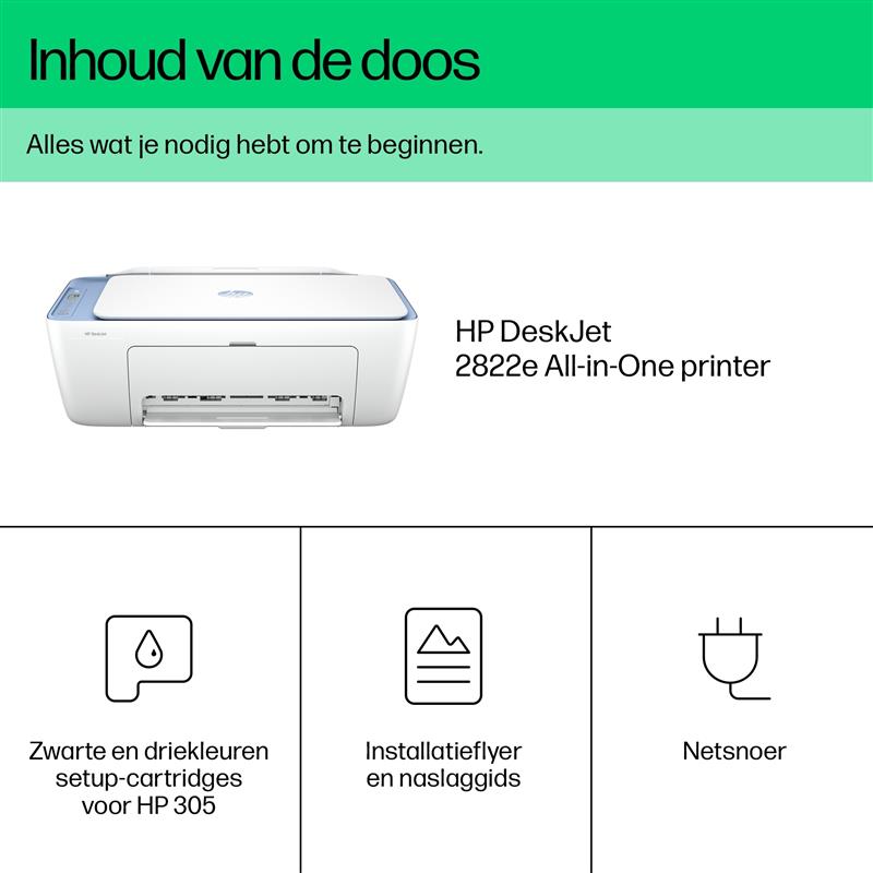 HP DeskJet 2822e All-in-One printer, Kleur, Printer voor Home, Printen, kopiëren, scannen, Scans naar pdf