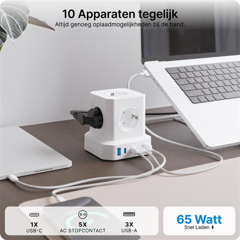 Voomy Power S65 - 65W Stekkerdoos 3 USB-C & 2 USB-A 4000W Wit