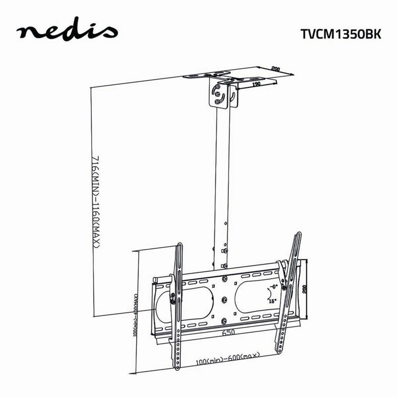 Nedis TVCM1350BK tv-bevestiging 165,1 cm (65) Zwart