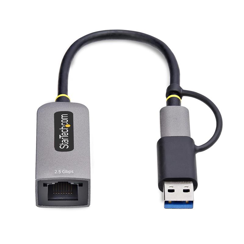 StarTech.com 2.5GbE USB-C naar Ethernet Adapter met USB-A Converter, NBASE-T NIC, USB 3.0 Type-C 2.5/1G Multi Speed Netwerk, Thunderbolt Compatibel, W